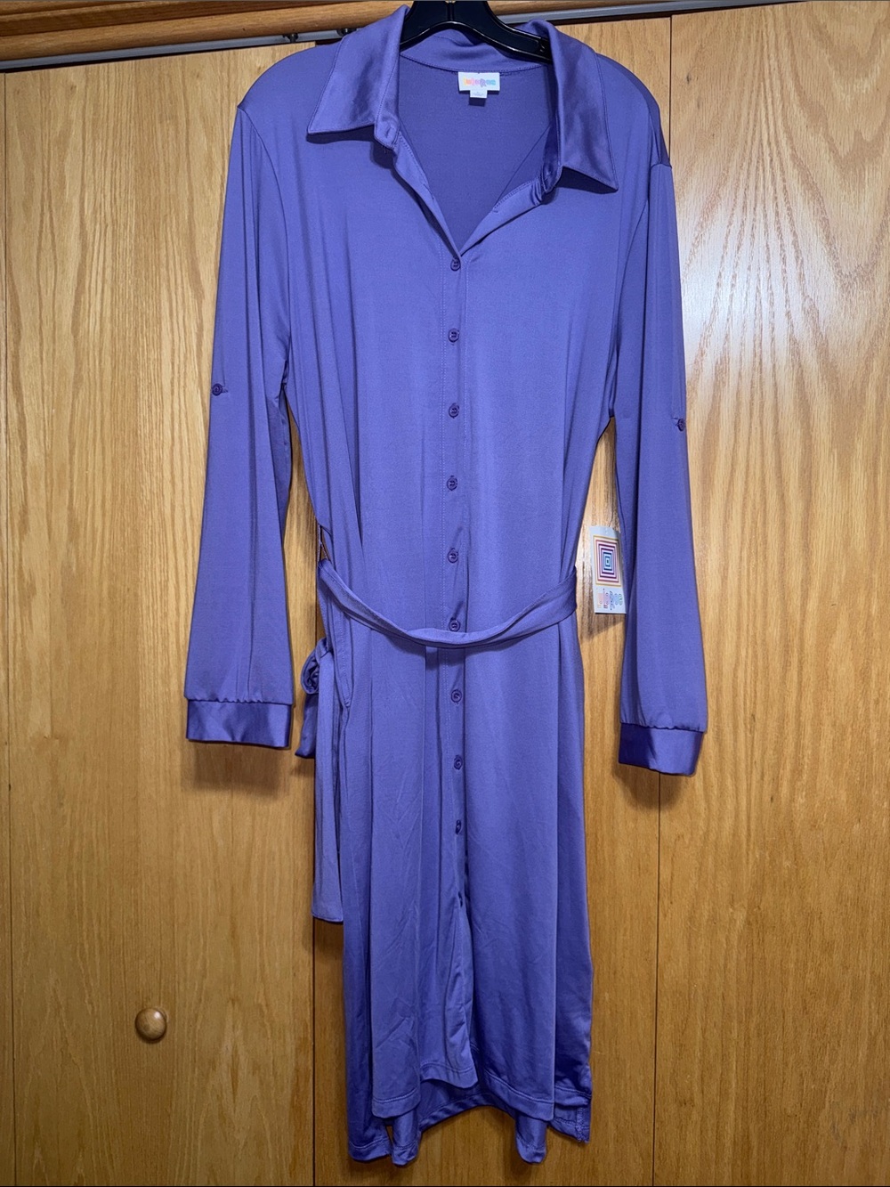 LuLaRoe Ellie Lavender Button-Front Shirt Dress with Tie Belt